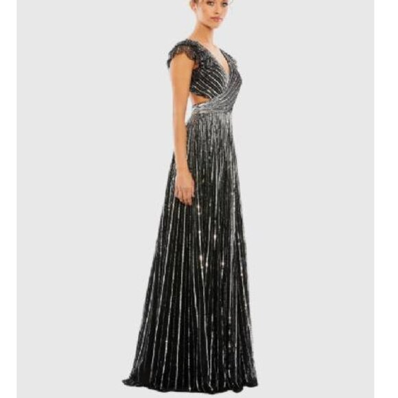 NEW MAC DUGGAL Sequined Cut Out Ruffled Cap Sleeve Lace Up Gown SIZE 8#2413* - Picture 2 of 10